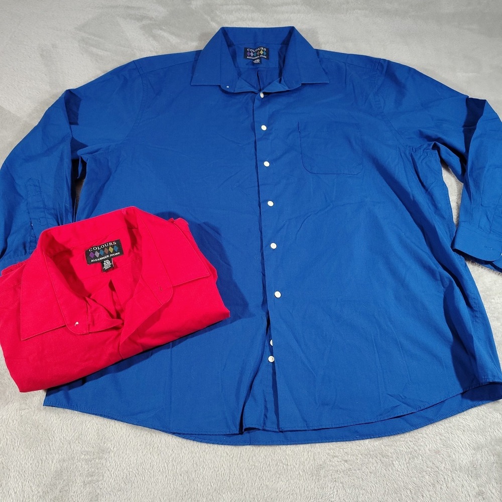 Lot Of 2 Colours Alexander Julian Shirt Men 2XL 18 34/35 Blue/Red Designer Class